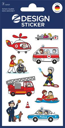 Matrica, papír,  3 ív, 76x120 mm, AVERY ZWECKFORM, "Z-Design No.54137", mentősök, rendőrök, tűzoltók